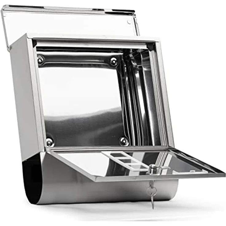 Grafner Edelstahl Briefkasten mit Zeitungsrolle und 3 Sichtfenstern + Namensschild Postkasten  – Bild 5