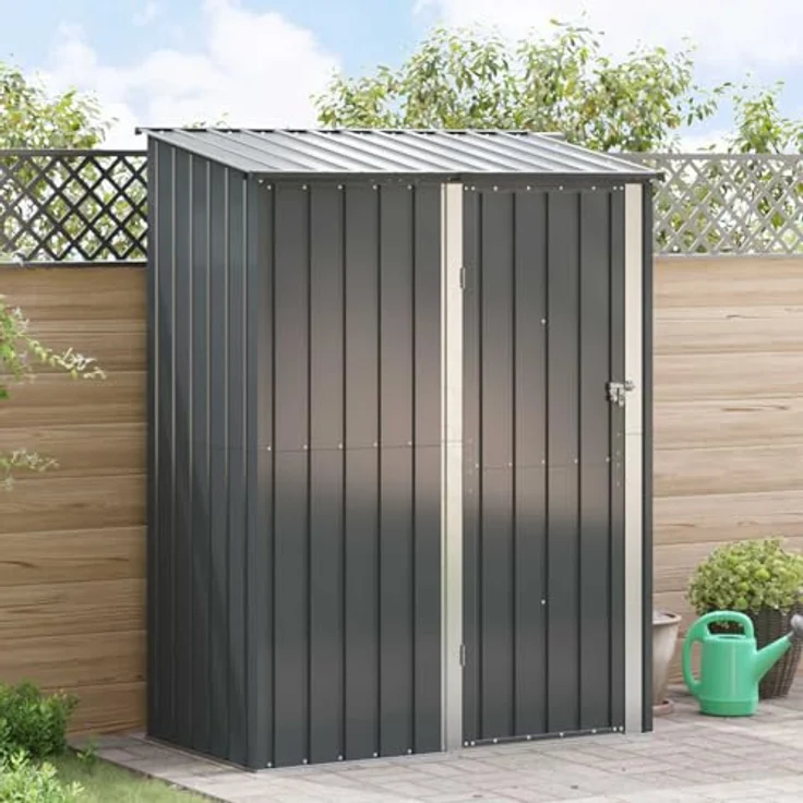 vidaXL Gartenhütte Anthrazit 153,5 x 86 x 200 cm, Metall, wetterfest, viel Stauraum für Werkzeuge und Zubehör – Bild 2