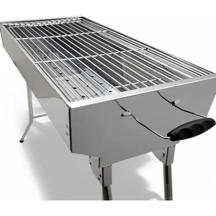 Grillpeter Holzkohlegrill Mangal Kairat Schaschlikgrill Edelstahl rostfrei Grill mit Grillrost, Hohe Qualität, verchromter Grillrost, seitliche Griffe, 61 x 30 x 76,5 cm, Edelstahl – Bild 4