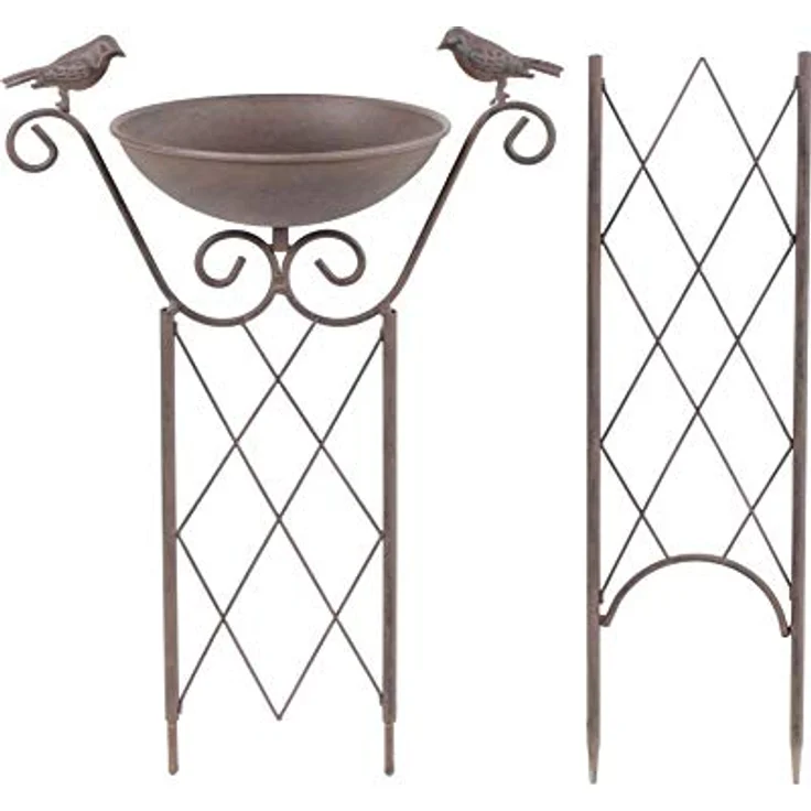 Haushalt International Rankhilfe Metall Rost mit Vogeltränke Rankgitter Gartendeko Rankenfilfen H 82 cm – Bild 3