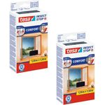 tesa Insect Stop COMFORT Fliegengitter für Fenster im 2er Pack - Insektenschutz mit Klettband selbstklebend - Fliegen Netz ohne Bohren - anthrazit (durchsichtig), 2x 130 cm x 150 cm