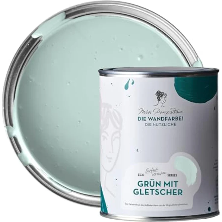 MissPompadour Wandfarbe Grün mit Gletscher, abwaschbare, scheuerbeständige Wandfarbe mit hoher Deckkraft, 1 L, wasserbasiert – Bild 1
