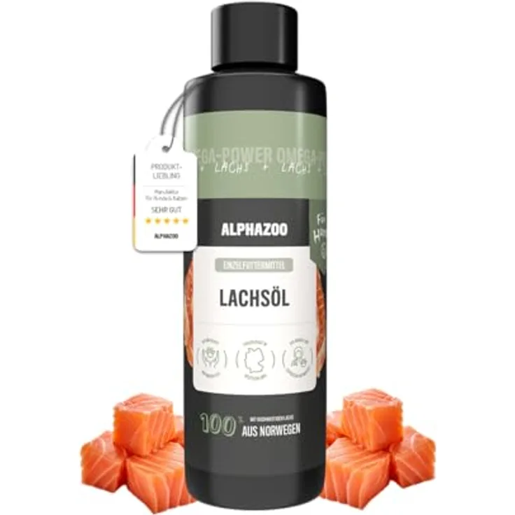 ALPHAZOO Premium Lachsöl für Hunde & Katzen, 250 ml, reich an Omega-3 Fettsäuren, natürliches Fischöl für Haut und Fell