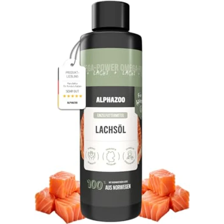 ALPHAZOO Premium Lachsöl für Hunde & Katzen, 250 ml, reich an Omega-3 Fettsäuren, natürliches Fischöl für Haut und Fell – Bild 1
