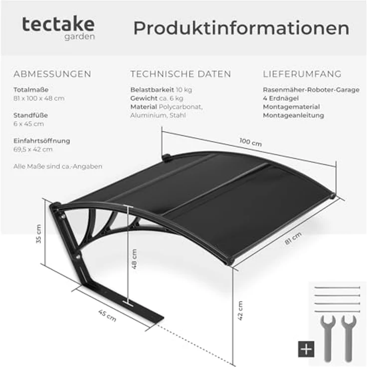 tectake Mähroboter-Garage Domus, 81 x 100 x 48 cm, mit UV-beständigem Polycarbonat-Dach und 4 Erdnägeln – Bild 6