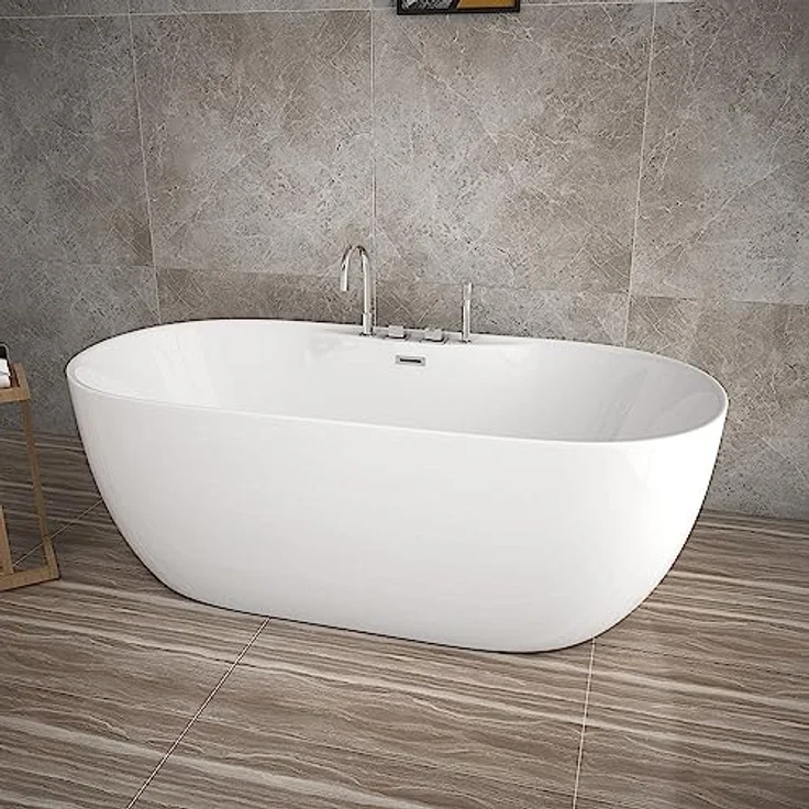 HOME DELUXE - freistehende Badewanne - LENI mit Armatur, Weiß - Maße: ca. 170 x 80 x 58 cm - Füllmenge: 235 Liter, inkl. Überlaufschutz, Siphon und Verschluss I Spa, für 2 Personen – Bild 3