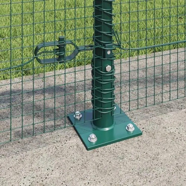 vidaXL Gartentor Schweissdrahtzaun, 1x25 m, pulverbeschichtet, mit 13 Flanschpfosten, grün, Stahl – Bild 4
