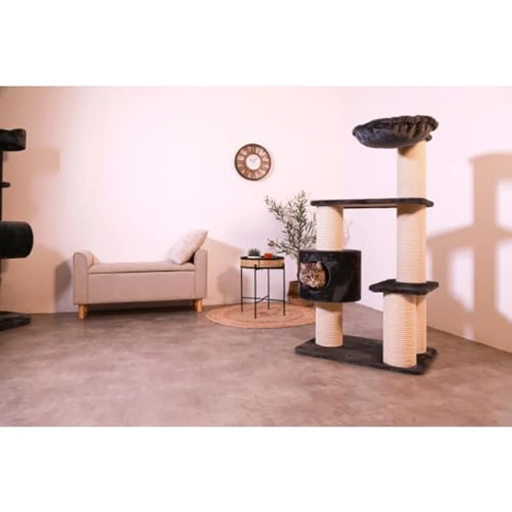 Zolux Kratzbaum Big Cat 3, Höhe 134,5 cm, für große Katzen, mit Hundehütte und Kunstfellkissen – Bild 2