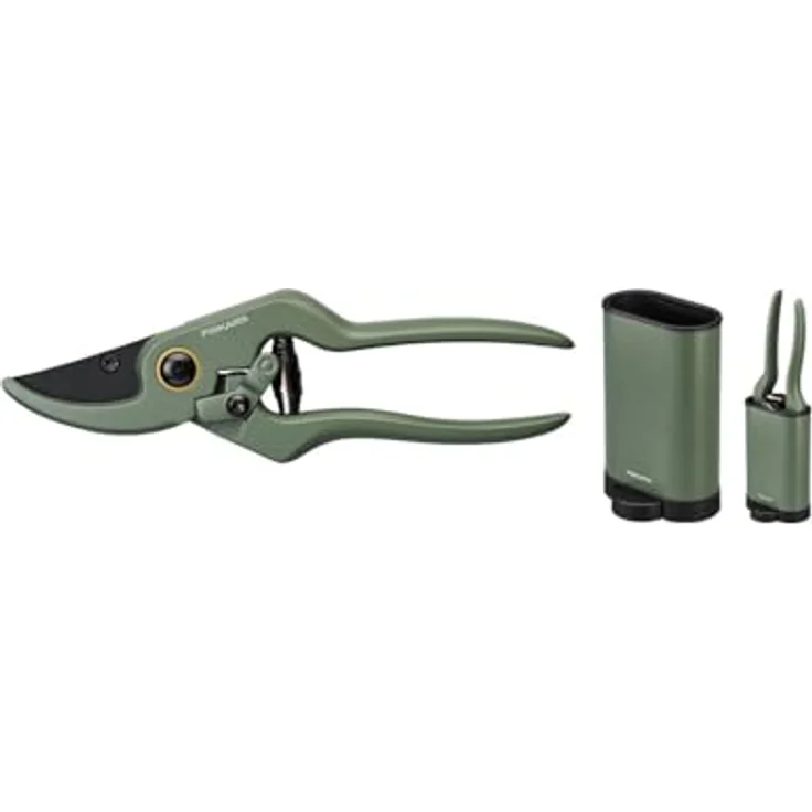 Fiskars Pflanzenschere/Blumenschere mit Halter, Urban Plant Care, Bypass-Klingen, Gesamtlänge 19,9 cm, Dunkelgrün/Schwarz – Bild 1