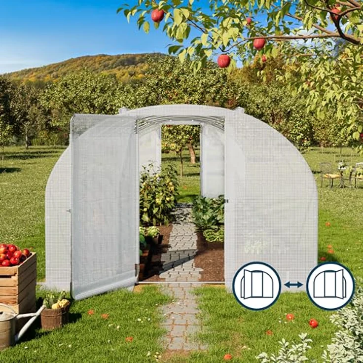 TOOLPORT Foliengewächshaus 4x8m Premium, schwenkbare Türkonstruktion, PE-Plane 180 g/m², weiß transparent, wind- und wetterfest, reißfeste Plane, hohe Stabilität – Bild 3