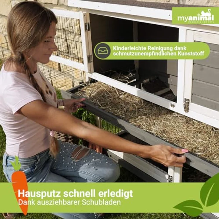Miweba MyAnimal Hasenstall MH-20 | 120x51x105 cm - Kaninchenstall mit Freilaufgehege - Doppelstockhaus 2 Ebenen - Hasenkäfig - imprägniert - Kaninchenkäfig Winterfest - Indoor und Outdoor (Braun) – Bild 2