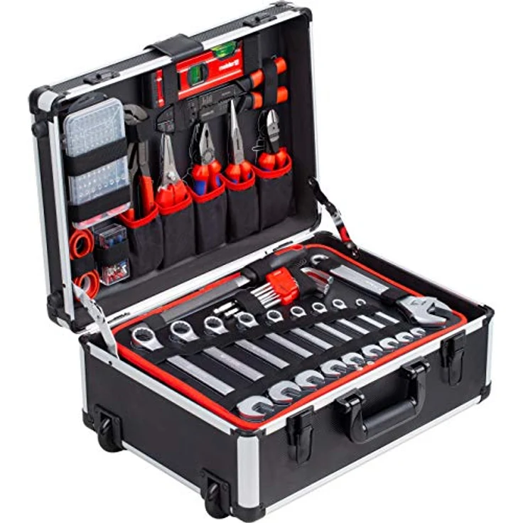 Meister Werkzeugtrolley 238- teilig - Mit Qualitätswerkzeug von Knipex und Wera - Mit Rollen - Teleskophandgriff - Profi Werkzeugkoffer befüllt - Werkzeugkiste fahrbar auf Rollen - Werkzeugbox - 8973770 – Bild 2