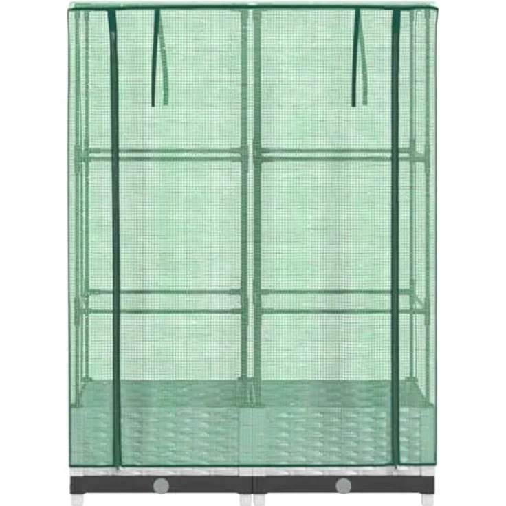 vidaXL Hochbeet mit Gewächshaus-Aufsatz Rattan-Optik 80x40x123 cm, Weiß - Stabiles Eisenrohr-Rahmen, wasserfeste Abdeckung, praktische Belüftungsfunktion – Bild 5