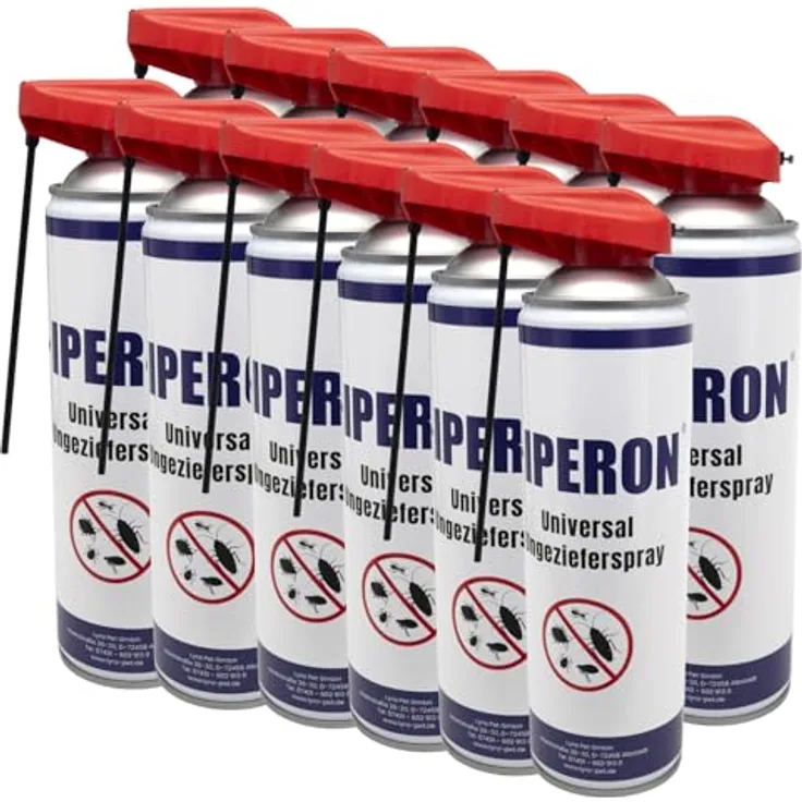 IPERON® Universal Ungezieferspray, 12 x 500 ml, effektive Schädlingsbekämpfung gegen Insekten, inklusive multifunktionalem Sprühkopf