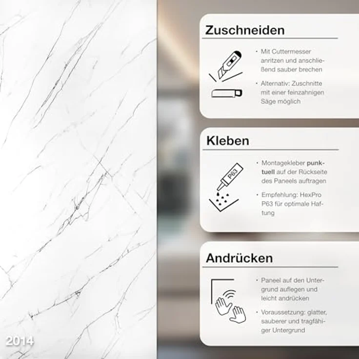 HEXIM Marmorplatten Optik 280x122 cm, SPC Kunststoff Paneel für Innen und Außen, Granit Steinoptik, 3,42 m², A-Serie, einfache Montage – Bild 2