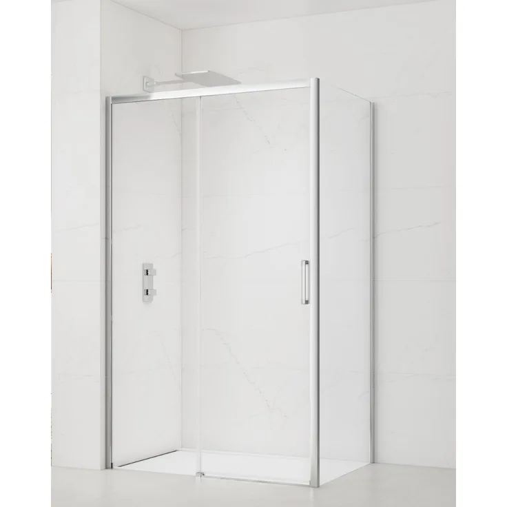 SAT Rechteckige Duschkabine 120 x 80 cm, Gleittür/Schiebetür aus 6 mm ESG-Sicherheitsglas, chrom, schmutzabweisend mit Easyclean-Beschichtung