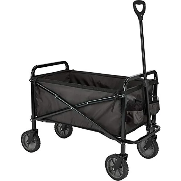 Amazon Basics Zusammenklappbarer Bollerwagen, faltbar mit Abdeckung, 120 kg Tragkraft, Schwarz – Bild 1