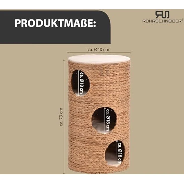 Rohrschneider® Katzentonne mit 3 Etagen | Stabiler Kratzbaum & gemütliche Kratzhöhle für Katzen | Katzen Höhlenbett inkl. Kissen | Katzenmöbel Katzentonne | Katzenspielzeug – Bild 3