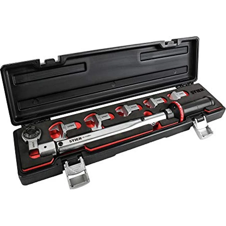 STIER Drehmomentschlüssel Multi+ mit Aufsteckwerkzeug, 7-teilig, 40-200 Nm, vierkant, multifunktional nutzbar, mit Lupenfunktion und Auslösesignal, Auslösegenauigkeit mit ±3% Toleranz – Bild 2