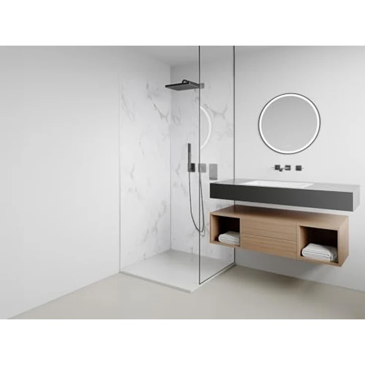 Vente-unique Wandpaneele für Dusche Eneko, 2er-Set in Weiß, Marmor-Optik, 90 x 210 cm – Bild 4