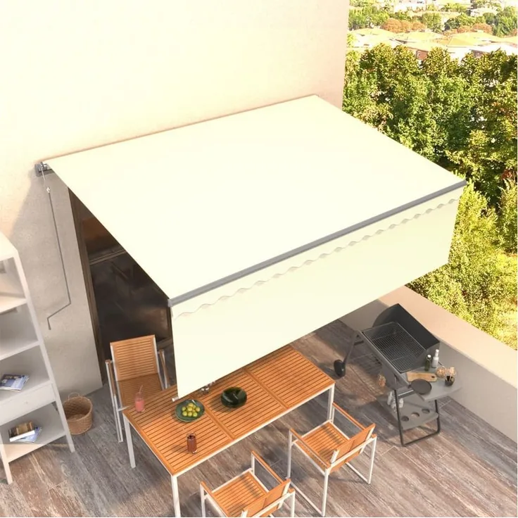 furnicato Automatisch Einziehbare Markise mit Volant, 4x3 m, cremefarben, rostfreier Aluminiumrahmen, UV- und wasserbeständig