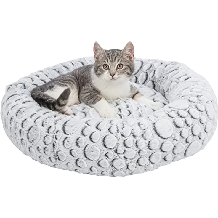 TRIXIE rutschfestes und besonders weiches Tierbett für Hunde Bett Mila, RUND, PLÜSCH, Ø 50 cm, WEIß-GRAU mit abnehmbarem, waschmaschinengeeignetem Bezug und fest integriertem Kissen - 38985 – Bild 2