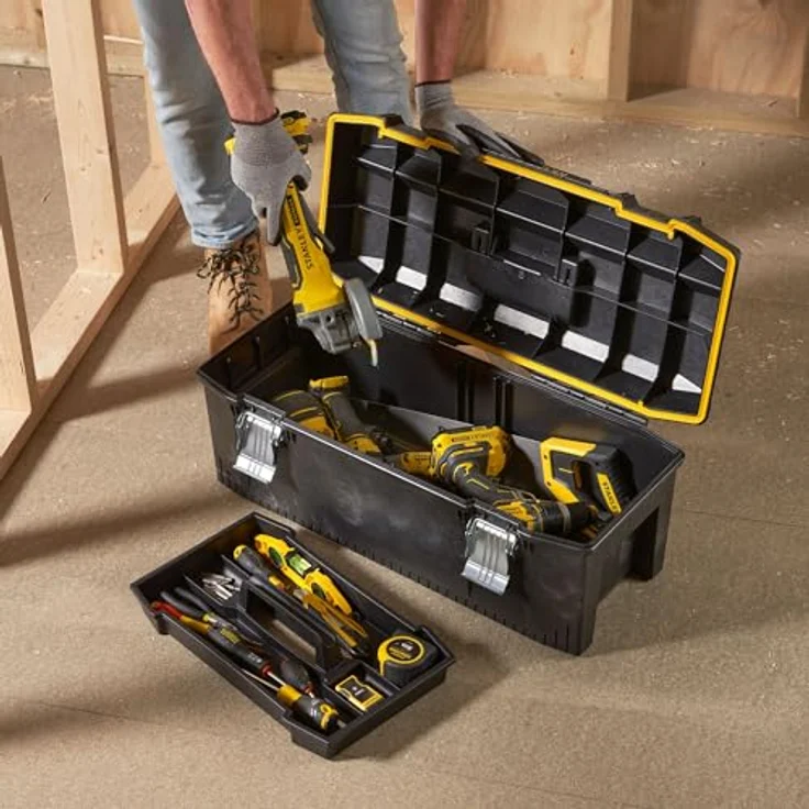 Stanley FatMax Werkzeugbox (71 x 31 x 29 cm, spritzwassergeschützer Koffer, robuste nicht-rostende Metallschließen, Box mit Gummiabdichtung für mehr Schutz) 1-93-935 – Bild 4