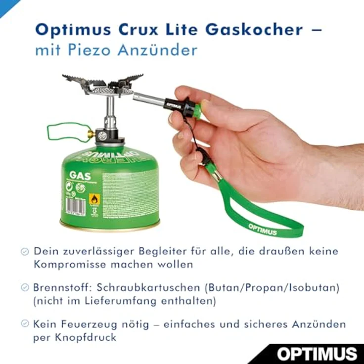 Optimus Crux Lite, Campingkocher mit Piezozündung, 10.200 Watt, extrem leicht, 86 g – Bild 2