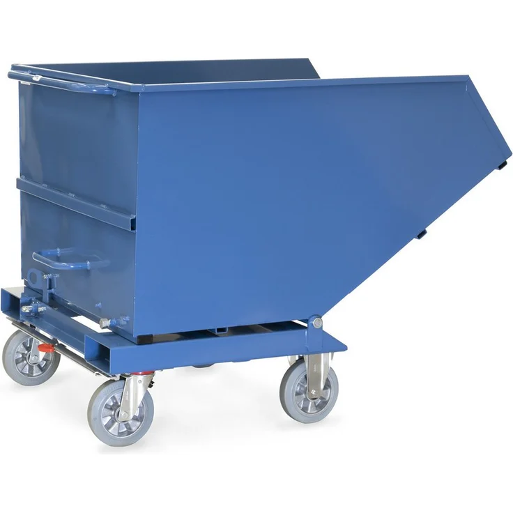 FETRA Transportwagen Muldenkipper 4704, kippbar, 2 mm Stahlblech, blau RAL 5007, mit TOTALSTOP-Bremssystem, 4 Räder mit Elastic-Vollgummi-Bereifung