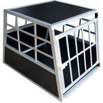 metra-direkt Hunde-Transportbox Hundetransportbox S fürs Auto, Robustes Design, Einfacher Sicherheitsverschluss, Aluminium und MDF Holzplatten, Größe S, 69 x 54 x 50 cm, Silber