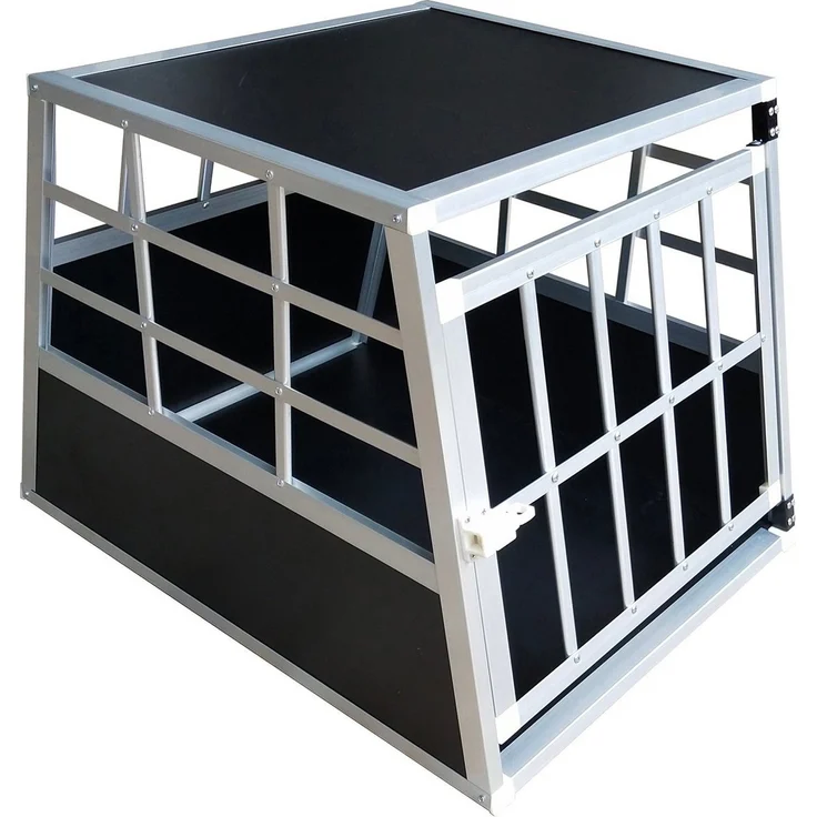metra-direkt Hunde-Transportbox Hundetransportbox S fürs Auto, Robustes Design, Einfacher Sicherheitsverschluss, Aluminium und MDF Holzplatten, Größe S, 69 x 54 x 50 cm, Silber – Bild 1