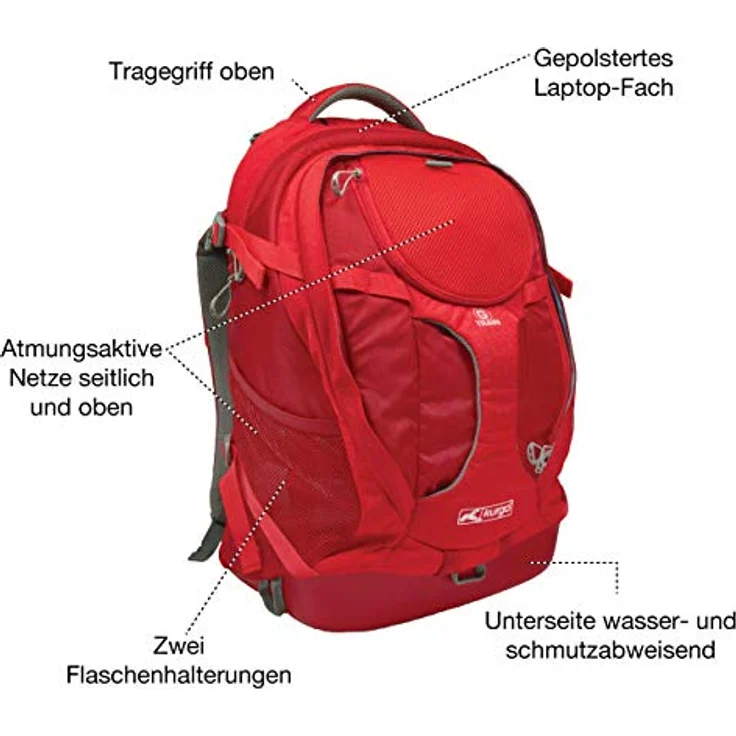 Kurgo G-Train Rucksack, Mit integriertem Hundefach, Wasserfester Boden, Mit Flaschenhaltern, Für Haustiere bis 11 kg, Rot, 33 x 53 x 25 cm – Bild 3