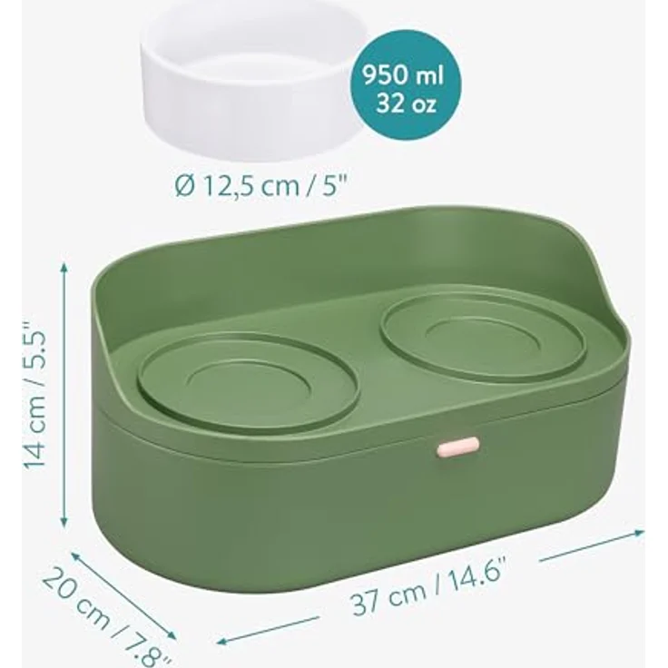 Navaris Futterstation für Katzen und Hunde inkl. Aufbewahrung - Anti-Spill Futternapf Set - 2X Fressnapf für Wasser Nass- und Trockenfutter erhöht – Bild 5
