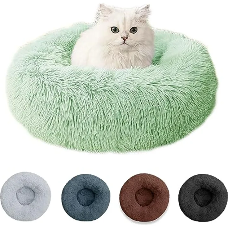 mixed24 Plüsch Donut Hundebett Katzenbett Kuschelbett Haustierbett Kissen Bett Hundekissen Rund Weich (40cm, Schwarz)