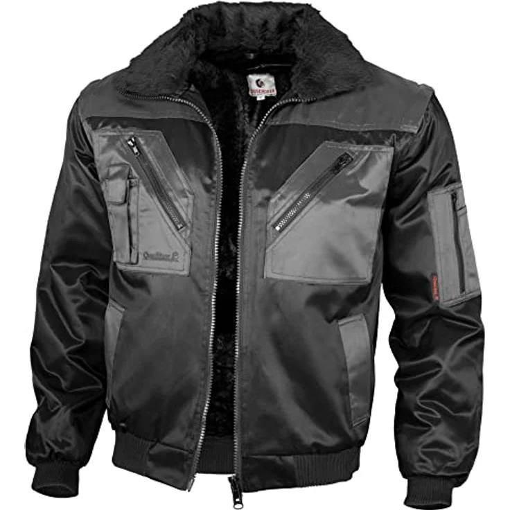 Qualitex Workwear Pilotenjacke Pilotenjacke zweifarbig schwarz/grau, Gr. M mit austrennbarem Faserpelzfutter und Vielzahl von Taschen – Bild 2