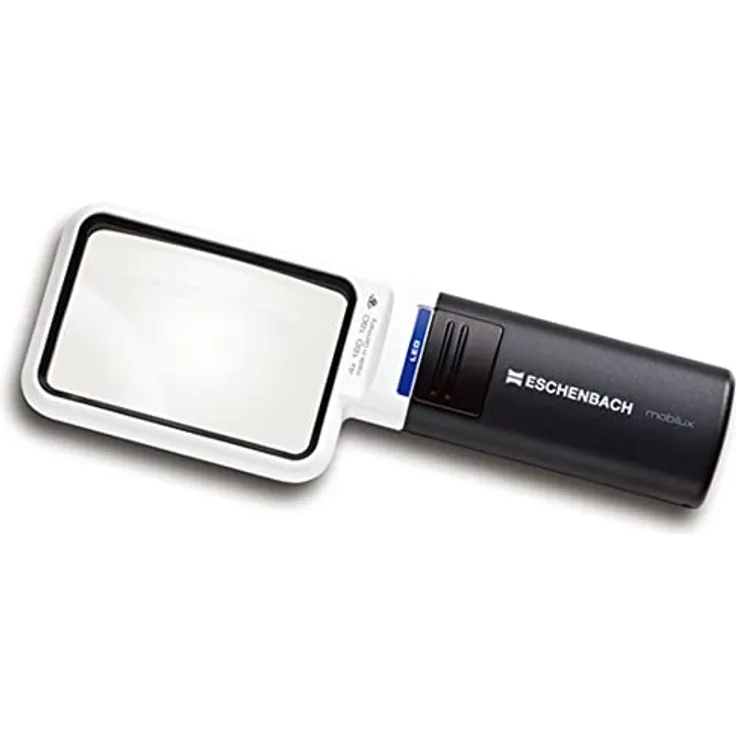 Eschenbach 15114 Optik Lupe Handlupe mit LED-Beleuchtung mobiluxLED Vergrößerng: 4x Linsengröße: 75x50mm