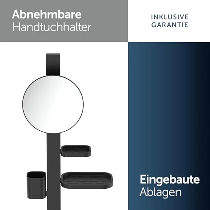 Ideal Standard Beauty Kosmetikspiegel-Set Bar, matt schwarz, höhenverstellbare Wandhalterung, inkl. 205 mm Kosmetikspiegel und herausnehmbaren Ablagen – Bild 3
