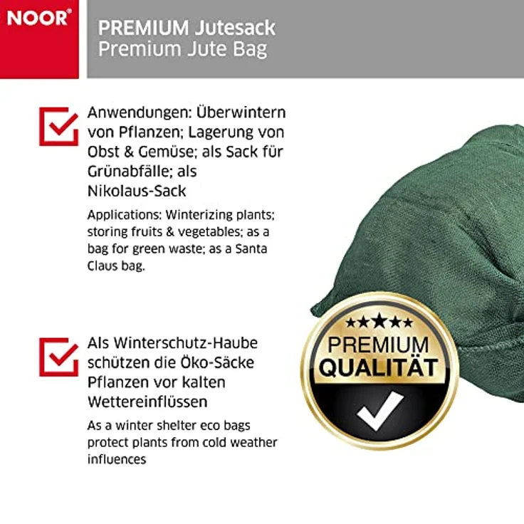 NOOR Premium Jutesack Gr. S 60 x 105 cm I Multifunktionaler Jute Sack I Winterschutz für Topf- & Kübelpflanzen I Frostschutz für Pflanzen I Pflanzen-Ãœberwinterung Ã–ko-Sack I Gartensack Grün – Bild 4