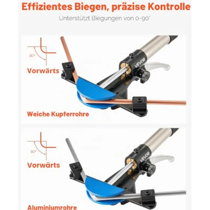 VEVOR Rohrbiegegerät Hydraulisch, 6-22 mm, 90° Biegungen mit 7 farbigen Aluminiumlegierungs-Backen für Heizungs-, Lüftungs- & Klimatechnik – Bild 3