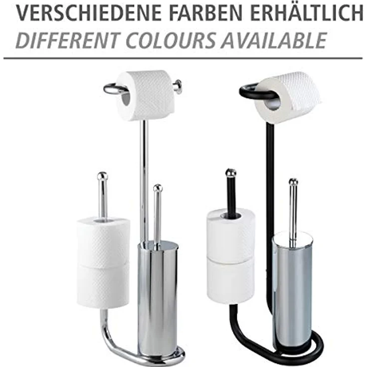 WENKO Stand WC-Garnitur Universalo Chrom, mit integriertem Toilettenpapierhalter und WC-Bürstenhalter, aus verchromtem Stahl, 20 x 62,5 x 23 cm – Bild 5