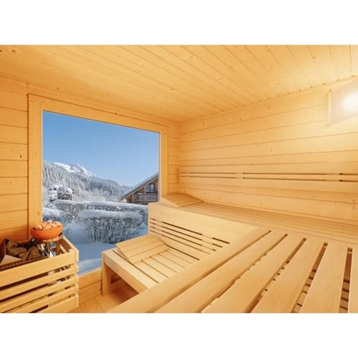 Infraworld Gartensauna Terra 2B, Saunahaus 341 mit Blockbohlen aus nordischer Fichte 70mm, Espe Inneneinrichtung – Bild 7