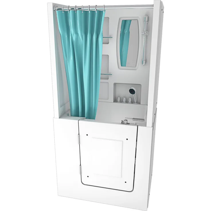 AcquaVapore Komplettdusche Seniorendusche Sitzwanne mit Tür S02D-TH-B-L 100x78cm, Schnelle Reinigung, Nackenstütze, Überlauf Abfluss, Extra Tief, Weiß