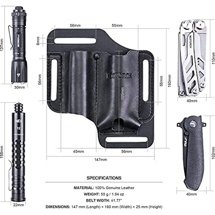 NEXTORCH Multi-Holster V40 für Taschenlampen + Multitool aus Leder, schwarz – Bild 3