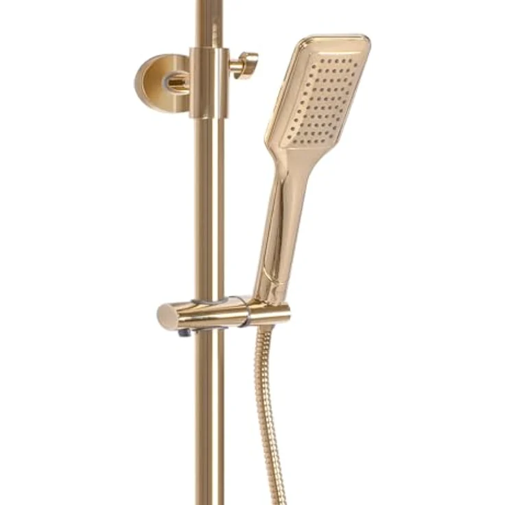 wohnwerk.idee Duschsystem Duschgarnitur Dusche mit Thermostat Tomm Gold Matt, 2 Strahlart(en) - Luxuriöse Regendusche mit Handbrause in elegantem Gold für entspannendes Spa-Erlebnis – Bild 4