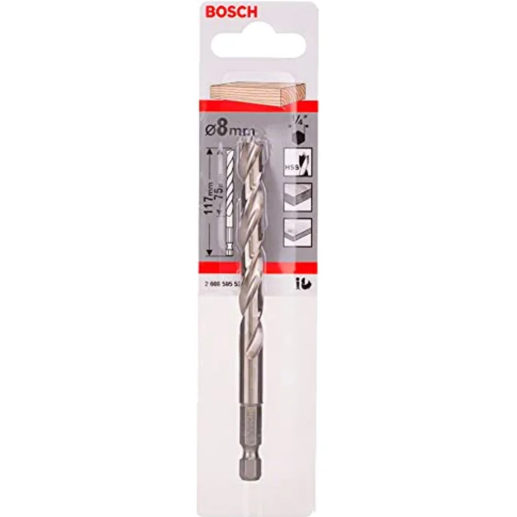 Bosch Holzspiralbohrer 1/4 Zoll-Sechskantschaft, Ø 8 mm x 117 mm, HSS, für präzise Bohrungen in Holz – Bild 2