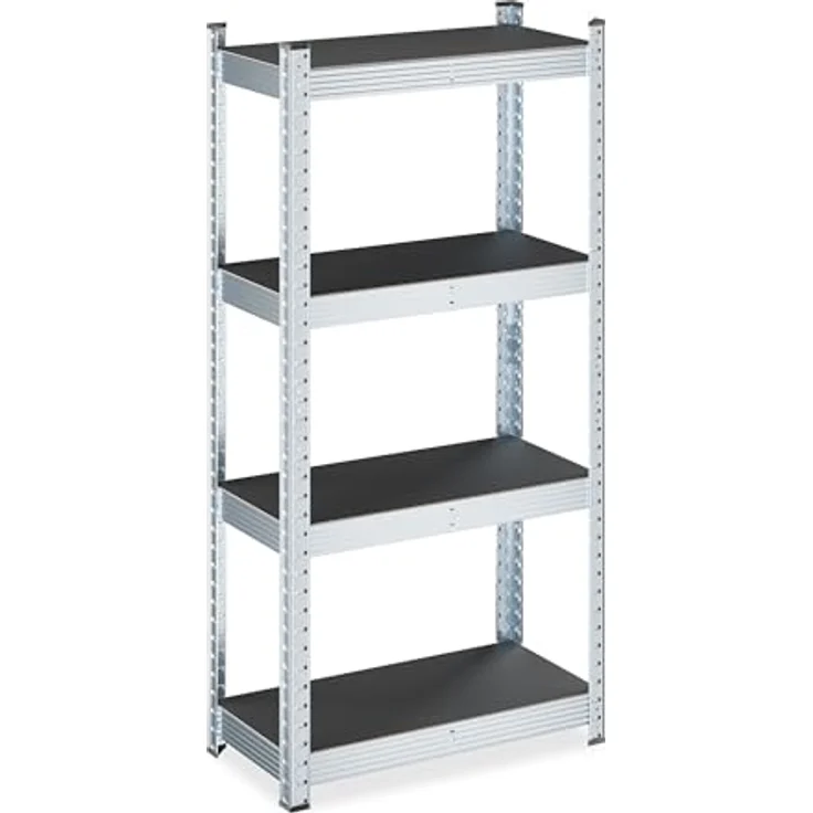 Relaxdays Schwerlastregal, verzinkter Stahl, HxBxT: 120 x 60 x 30 cm, 700 kg Tragkraft, schwarz/Silber, für Keller & Garage – Bild 1