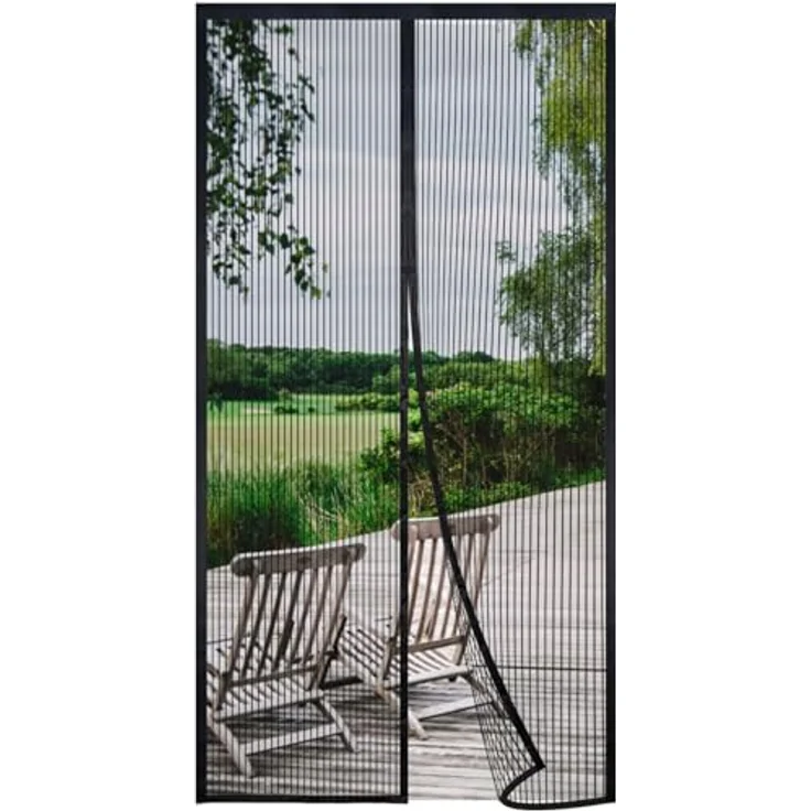 Risareyi Magnet Fliegengitter Tür 155x260cm, Schwarz mit automatischem Schließen, Insektenschutz ohne Bohren für Balkontüren und Terrassentüren – Bild 1