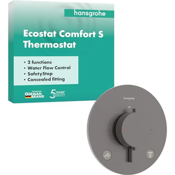 hansgrohe Ecostat Comfort S Duschthermostat Unterputz, mit SafetyStop bei 40°C, für 2 Verbraucher, Brushed Black Chrome, 33715340 – Bild 1