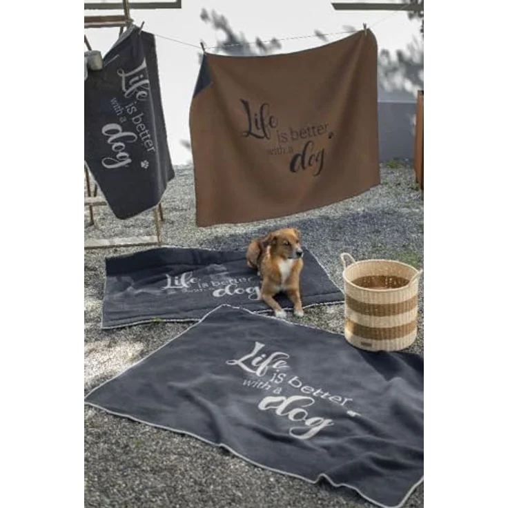 DAVID FUSSENEGGER Hundematte 'life is better' 80 x 120 cm Anthrazit - Grau, Hochwertige Baumwolle, Weich und pflegeleicht – Bild 2