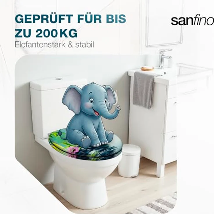 Sanfino WC Sitz Asia ll, Toilettendeckel aus Holz mit Absenkautomatik, türkis-blaues Design mit Motiv, verchromte Metallscharniere – Bild 7